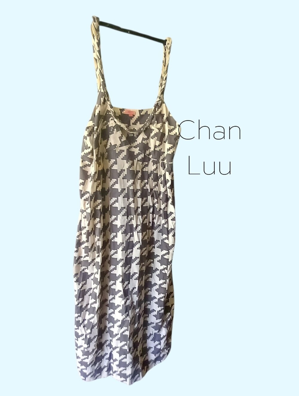 Chan Luu Brrown & Beige Houndstooth Beaded Neckline Dress